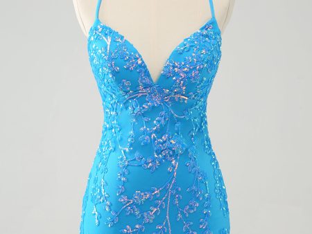 Sparkly Sky Blue Tight Short Homecoming Dress with Lace-Up Back For Cheap