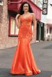 Orange Mermaid Corset Spaghetti Straps Beaded Long Prom Dress Fashion