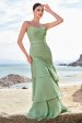 Green Mermaid Floral Chiffon Long Ruffled Bridesmaid Dress with Lace Online Hot Sale