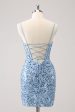 Sparkly Blue Tight Sequins Spaghetti Straps Homecoming Dress Online