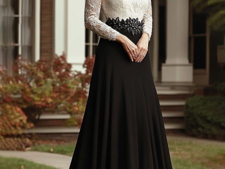 Champagne Black A Line V Neck 3 4 Sleeves Lace Long Mother Dress Sale