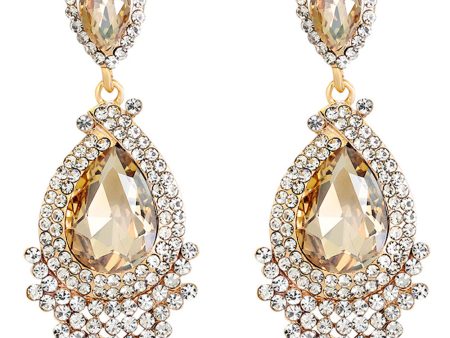 Bride s Alloy Rhinestone Tear Drop Shaped Champagne Earrings (1pair ) Online now