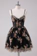 Sparkly Black A-Line Floral Short Homecoming Dress Discount