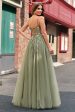 Green A Line Corset Sequin Tulle Long Prom Dress with Lace Up Back Online now