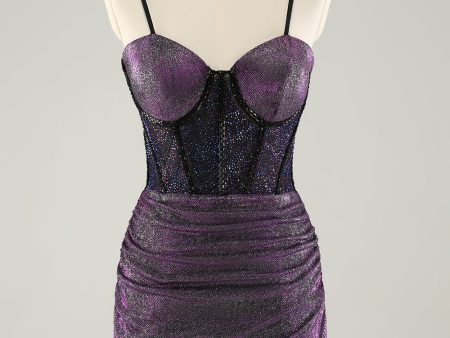 Dark Purple Spaghetti Straps Corset Glitter Short Homecoming Dresses Cheap