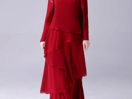 Burgundy A-Line Scoop Neck Chiffon Floor-Length Mother Of the Bride Dress Discount