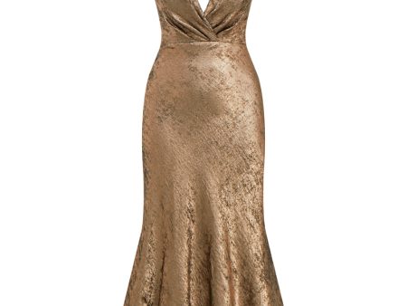 Golden Halter Neck Mermaid Satin Midi Cocktail Dress Cheap