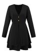 Black A-Line Long Sleeves V Neck Buttons Short Party Dress Cheap