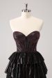 Sparkly Black Pink Sweetheart Tiered Homecoming Dress with Beading Discount