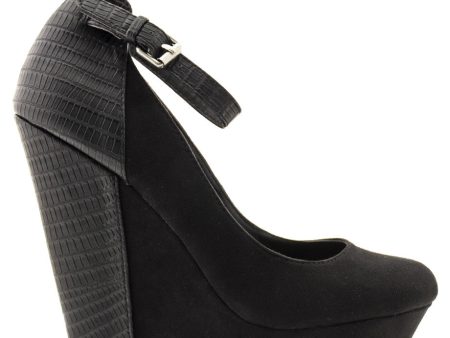 AMICE Black Ankle Strap Wedges Discount