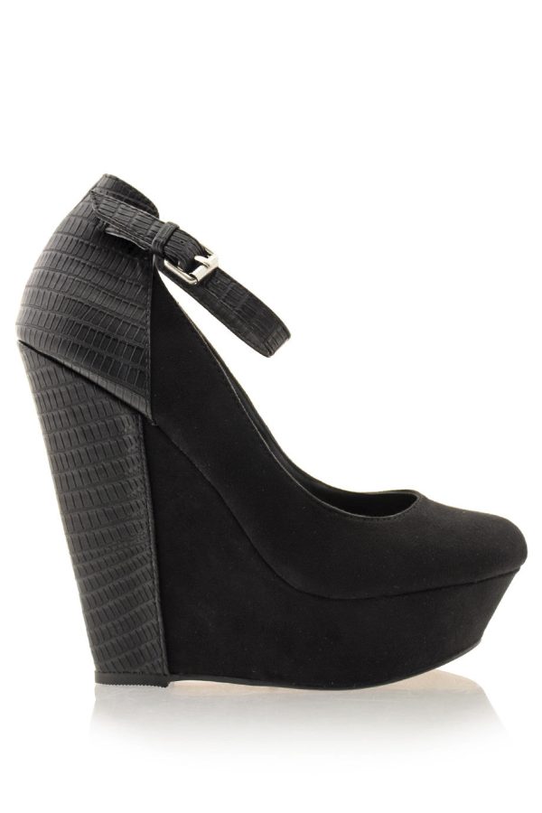 AMICE Black Ankle Strap Wedges Discount