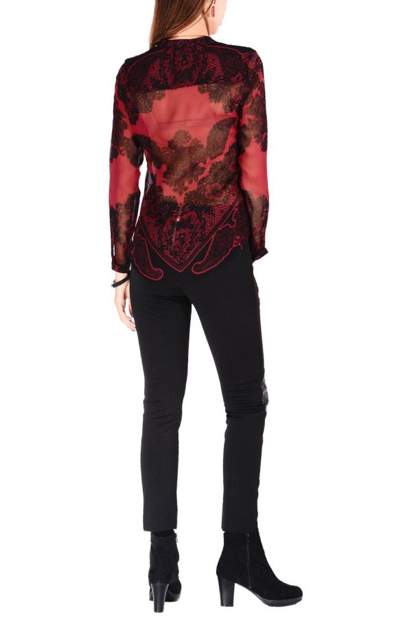 JAEDA Raspberry Sheer Paisley Top Sale