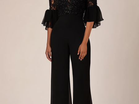 Black Off the Shoulder Half Sleeves Chiffon Long Jumpsuits Fashion