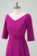 Grape Purple Asymmetrical Cocktail Dress with Half Sleeves Cheap