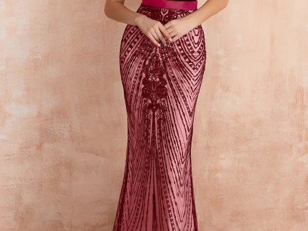 Sparkly Burgundy Mermaid Deep V Neck Long Prom Dress with Open Back Online Hot Sale