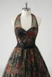 A Line Floral Printed Halter Dark Green Wedding Guest Dress Online Sale