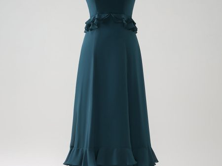 Dark Peacock Green Scoop Neck A-Line Chiffon Bridesmaid Dress Fashion