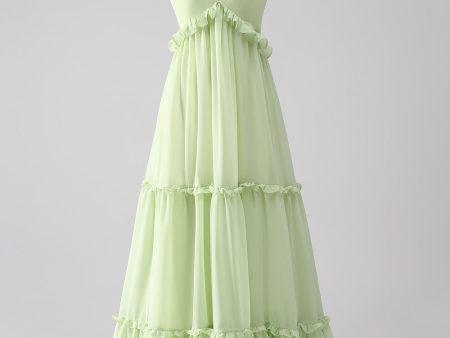 Ruffles A Line Green Bridesmaid Dress with Lace-up Back on Sale