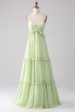 Ruffles A Line Green Bridesmaid Dress with Lace-up Back on Sale