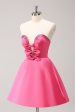 Sparkly Fuchsia A-Line Beaded Strapless Homecoming Dress with Bows on Sale