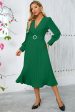 Green A Line V-Neck Long Cocktail Dress with Long Sleeves For Sale