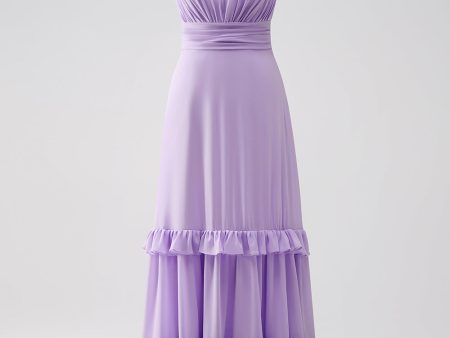 Lilac Chiffon A-Line Ruched Bridesmaid Dress with Ruffles Supply