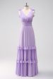 Lilac Chiffon A-Line Ruched Bridesmaid Dress with Ruffles Supply