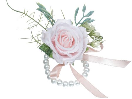 Delicate Pink Pearl Prom Wrist Corsage for Wedding Party Supply