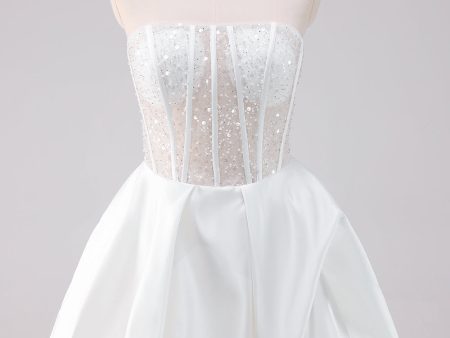 Sparkly White A-Line Strapless Short Homecoming Dress For Sale