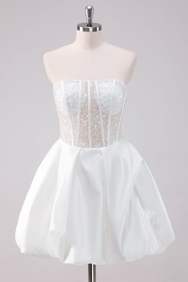 Sparkly White A-Line Strapless Short Homecoming Dress For Sale