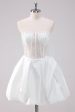 Sparkly White A-Line Strapless Short Homecoming Dress For Sale