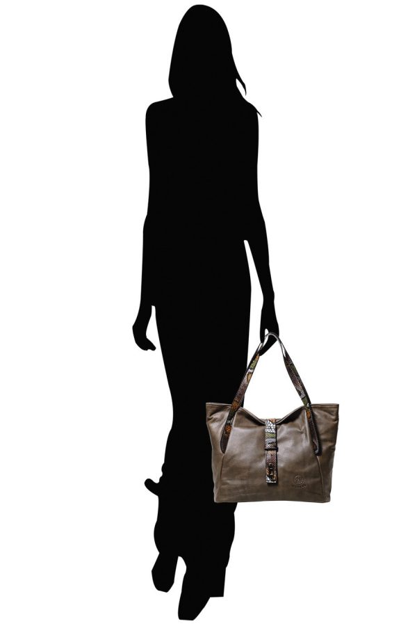 FERCHI BASILISK Taupe Leather Woman Tote Bag Fashion