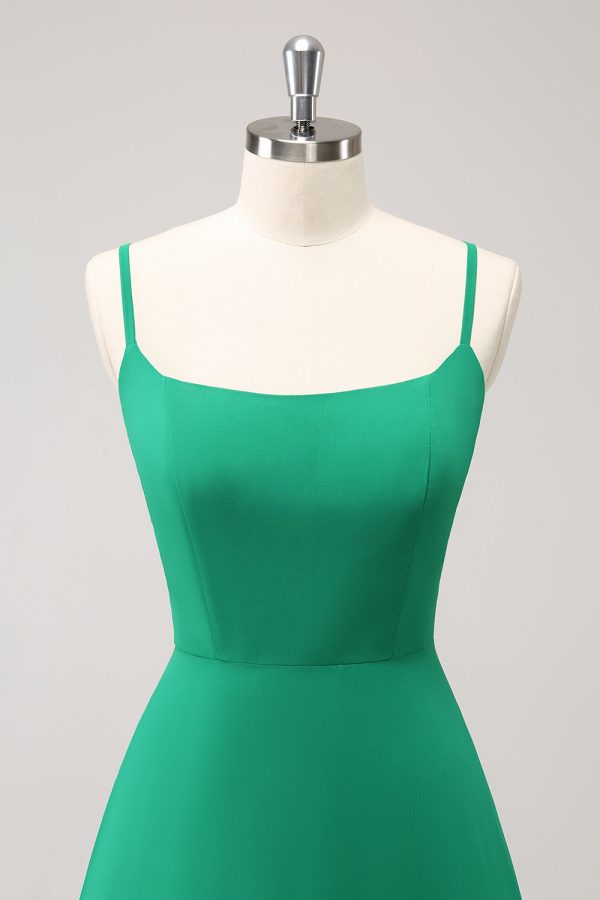 Elegant Green A Line Spaghetti Straps Bridesmaid Dress Cheap