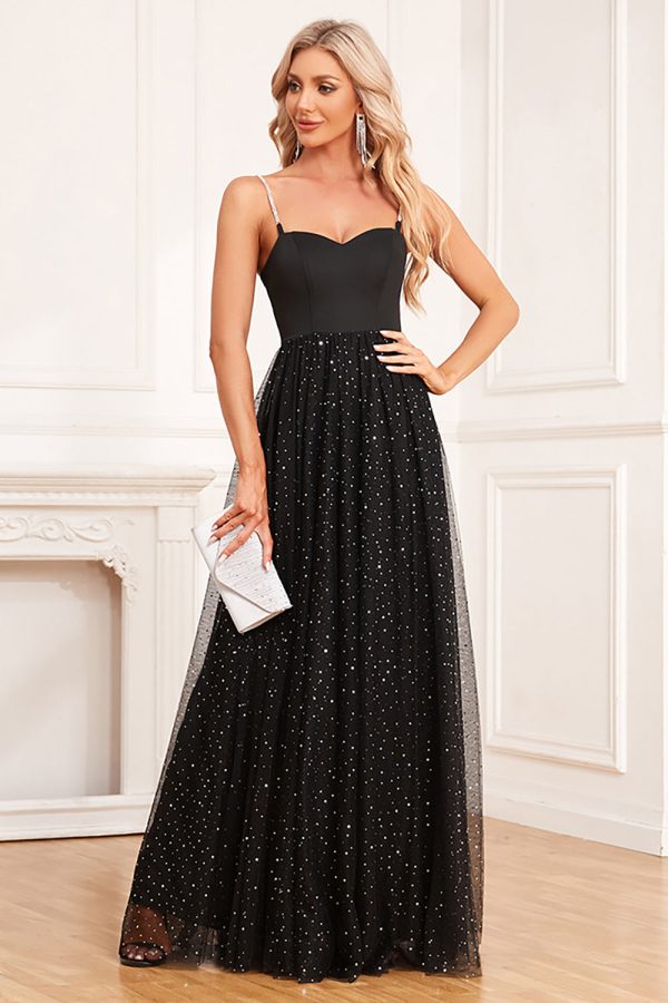 Black A-Line Spaghetti Straps Long Prom Dress For Discount