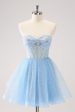 Sky Blue A Line Sweetheat Corset Tulle Homecoming Dress with Sequins For Cheap