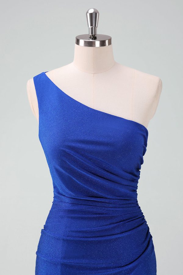 Royal Blue One Shoulder Bodycon Ruched Short Homecoming Dress Fashion