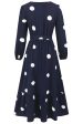 Navy Scoop Neck Polka Dots Long Cocktail Dress with Sash Cheap