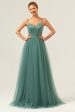 Eucalyptus Spaghetti Straps Tulle A-Line Long Bridesmaid Dress For Cheap