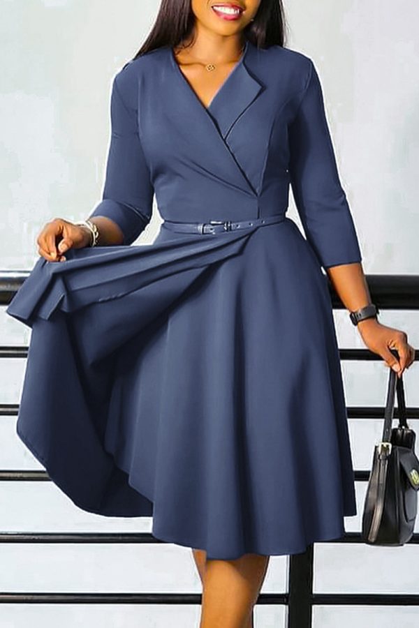 Grey Blue A Line Lapel Long Sleeves Cocktail Dress For Sale