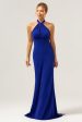 Glitter Blue Mermaid Halter Backless Long Bridesmaid Dress on Sale