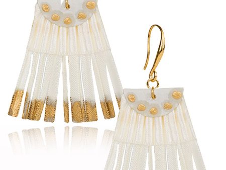 Scallop White Silk Earrings with Gold Online now