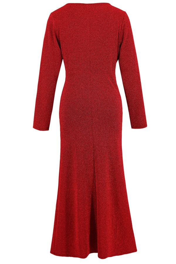 Red Mermaid Scoop Neck Long Party Dress with Long Sleeves For Cheap