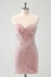 Sparkly Strapless Light Pink Tight Short Homecoming Dress with Sequins on Sale