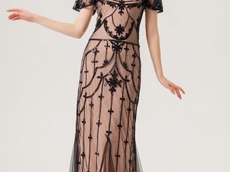 Black Blush Sequins Long 1920s Dress Online Hot Sale