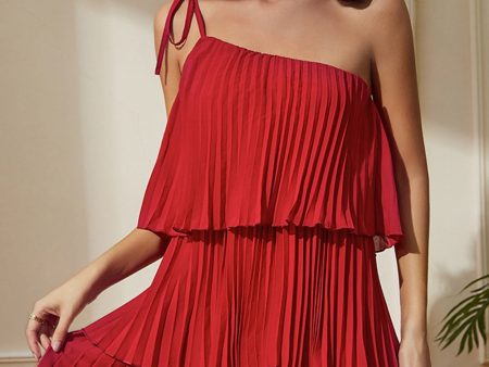 Red One Shoulder Pleated Tiered Sheath Short Party Dress Supply