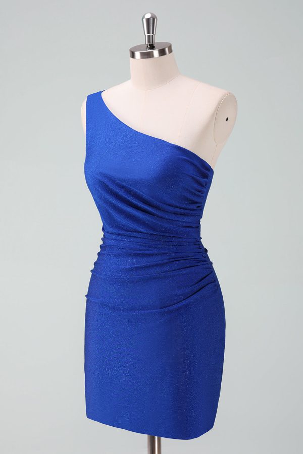 Royal Blue One Shoulder Bodycon Ruched Short Homecoming Dress Fashion