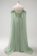 Light Green Cold Shoulder Detachable Sleeves A-Line Chiffon Long Bridesmaid Dress Online Hot Sale