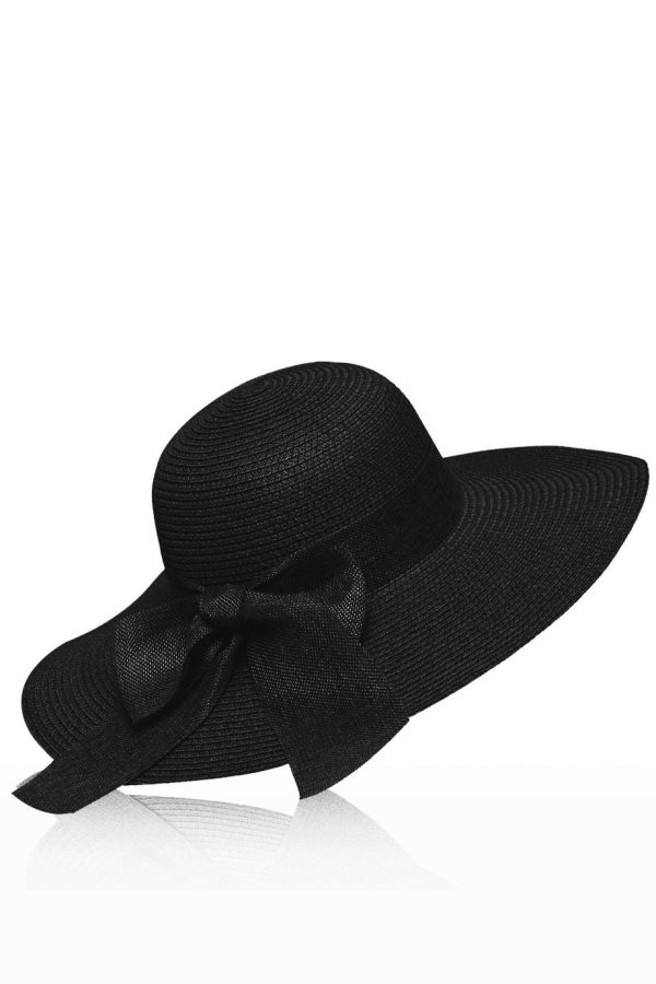 Arleen Black Flat Hat with Ribbon Online Sale