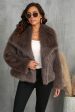 Fluffy Black Turn Lapel Faux Fur Winter Coat For Cheap