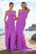 Halter Tahiti Mermaid Chiffon Bridesmaid Dress with Ruffles For Cheap